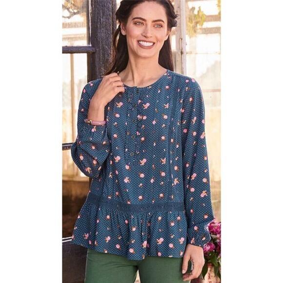 Matilda Jane size XL Floral Polka Dot Ruffle Trim Long Sleeve Peplum Blouse - Picture 1 of 11